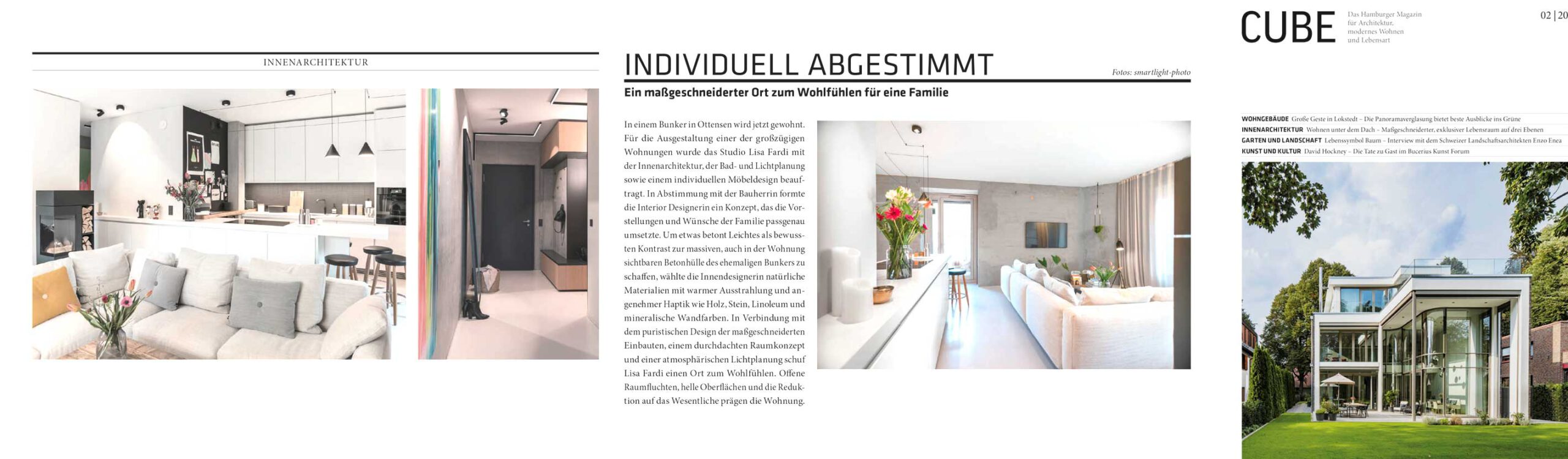 Artikel INDIVIDUELL ABGESTIMMT im Cube Magazin über die Innenarchitektur von Lisa Fardi